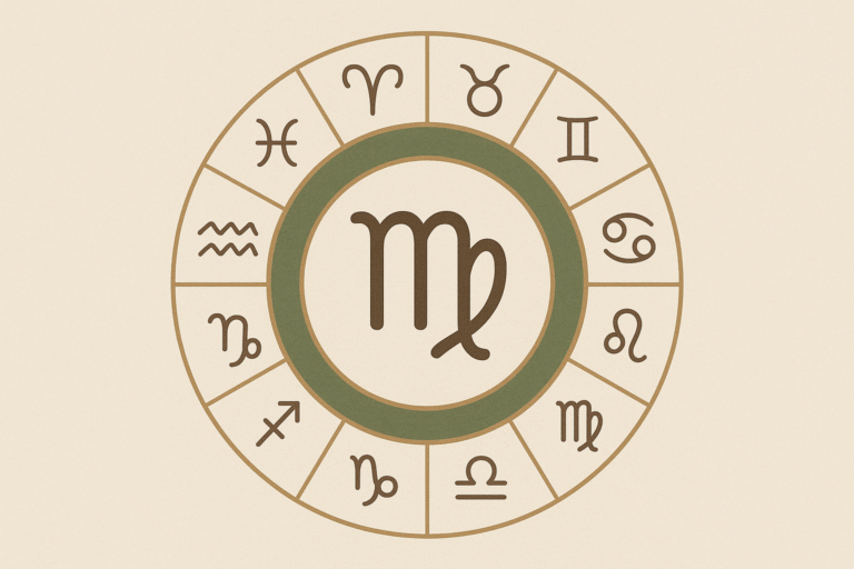 Illustration of Virgo zodiac sign with compatibility symbols, showing Virgo’s best and worst relationships in astrology.